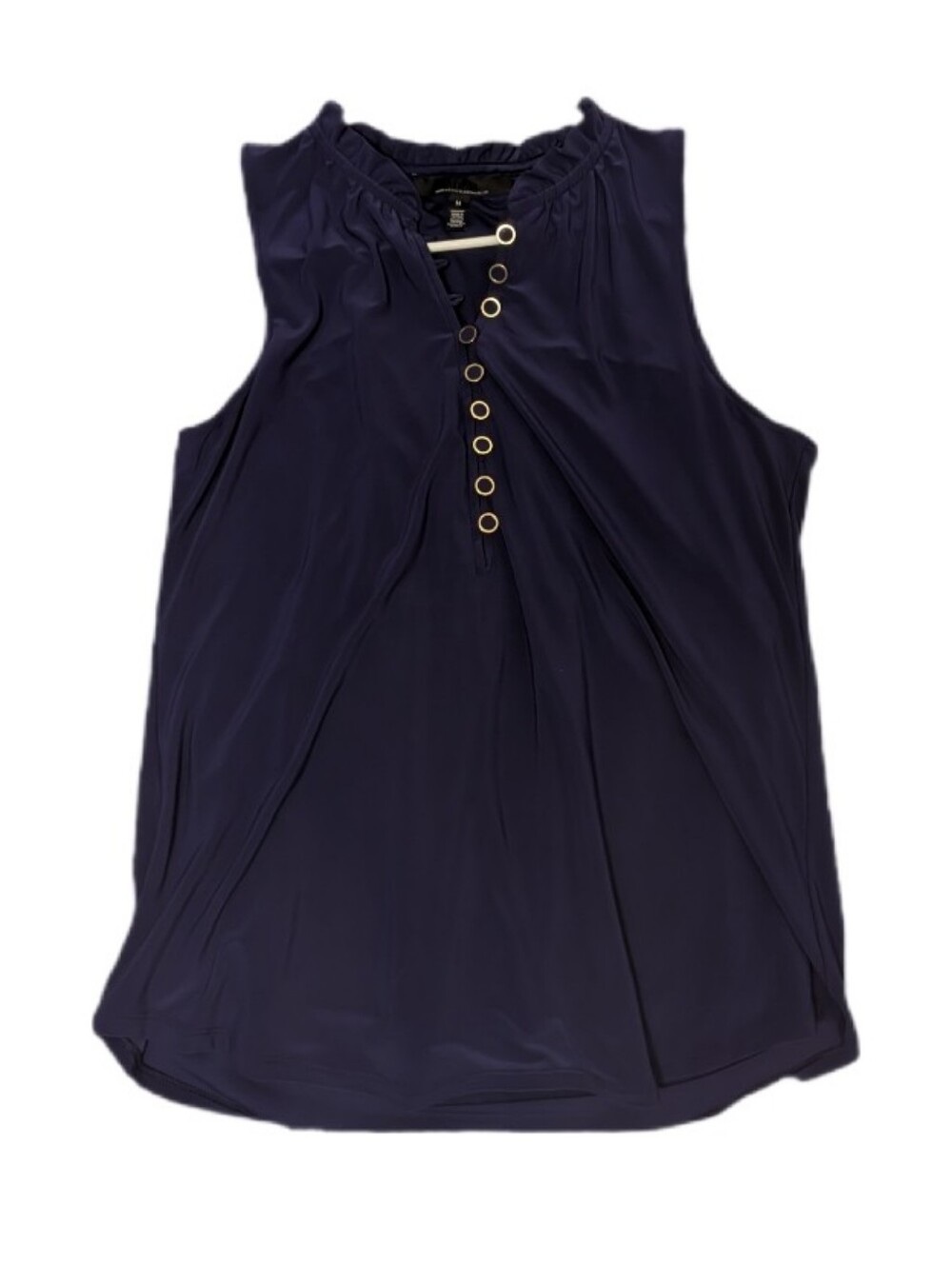 White House Black Market Deep Purple Sleeveless Blouse w Gold Accent Buttons M